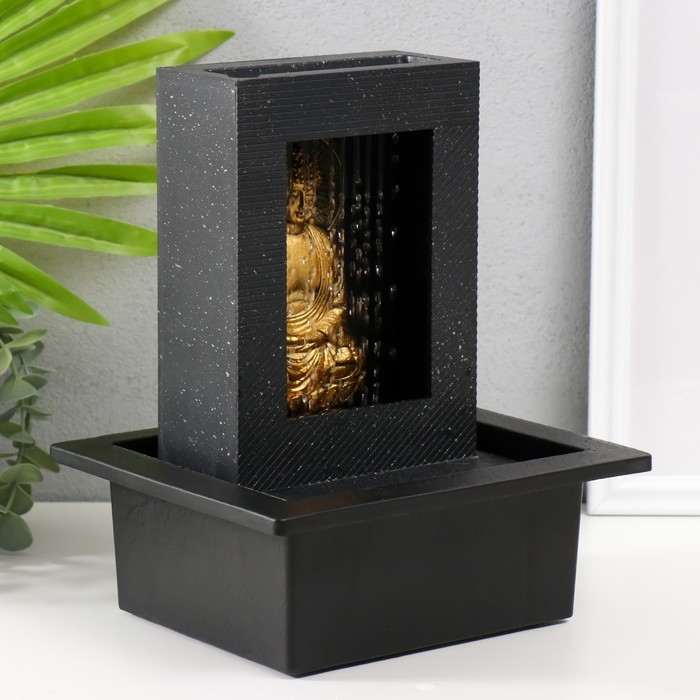 Фонтан настольный от сети, подсветка Фонтан настольный от сети, подсветка "Медитация золотого Будды в гроте" 21х17,5х25 см