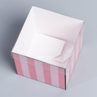 Коробка подарочная для цветов с PVC крышкой, упаковка, &laquo;Розовые полосы&raquo;, 12 х 12 х 12 см