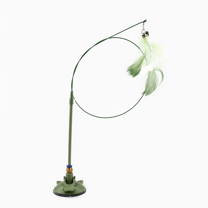 Игрушка дразнилка для кошек на присоске с пером «Котик», зелёный, 94 см Игрушка дразнилка для кошек на присоске с пером «Котик», зелёный, 94 см