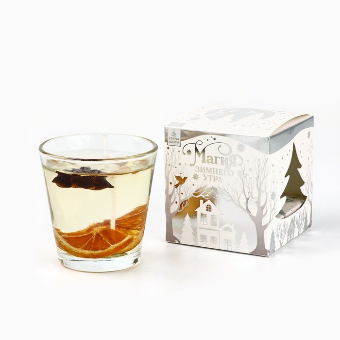 Новогодняя свеча гелевая в стакане с декором внутри &laquo;Новый год: Глинтвейн&raquo; 5 х 5 х 6 см