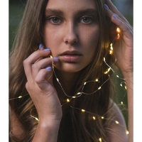 Гирлянда &laquo;Нить&raquo; 1 м роса, IP20, серебристая нить, 10 LED, батарейки CR2032х2 (в комплекте), свечение тёплое белое