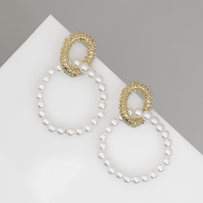 Серьги с жемчугом &laquo;Бусина&raquo; переплетение чувств, цвет золото