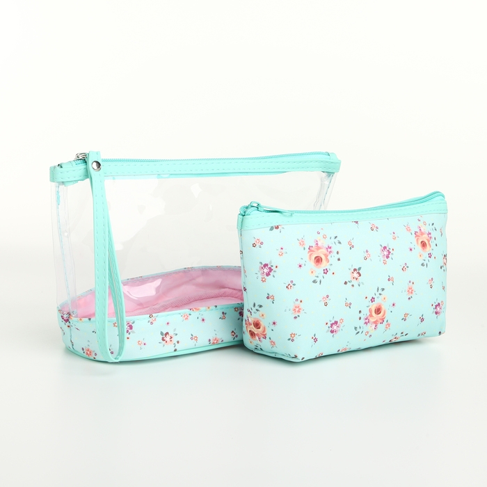 Набор косметичек 2 в 1 на молнии, цвет зелёный Набор косметичек 2 в 1 на молнии, цвет зелёный