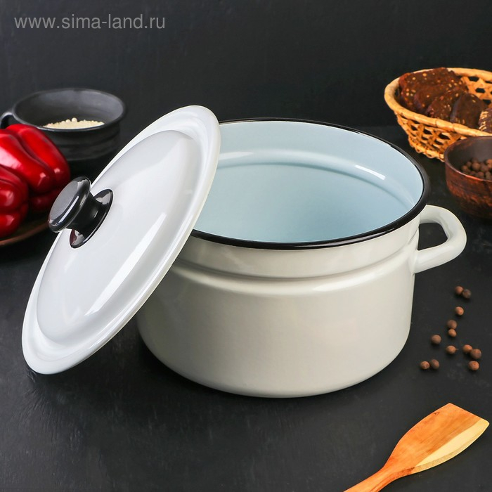 Кастрюля эмалированная цилиндрическая, 5 л, цвет белый