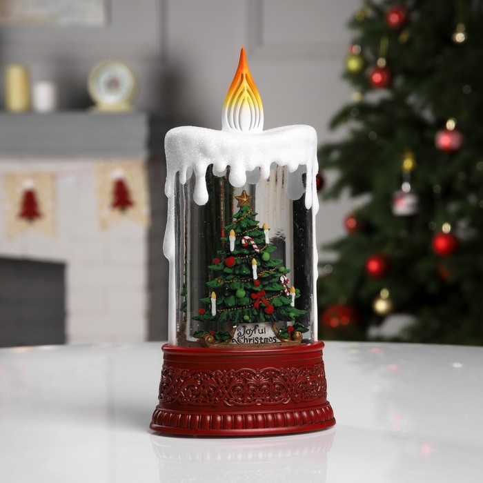 Светодиодная фигура &laquo;Свеча с ёлкой&raquo; 12.3 &times; 24 &times; 8 см, пластик, батарейки ААх3 (не в комплекте), USB, свечение тёплое белое