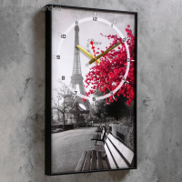 Часы-картина настенные, интерьерные "Цветущее дерево в Париже", плавный ход, 57 х 35 см