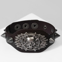 Браслет кожа «Череп» с шипами, цвет коричневый с чернёным серебром, 23 см Браслет кожа «Череп» с шипами, цвет коричневый с чернёным серебром, 23 см
