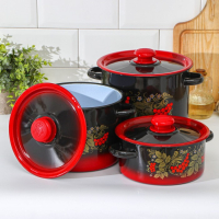 Набор кастрюль &laquo;Рябинка&raquo;, 3 предмета: 2 л, 3.5 л, 5.5 л, эмалированные крышки, индукция