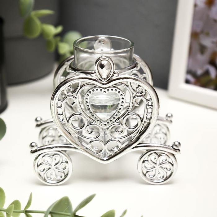 Подсвечник пластик, стекло Подсвечник пластик, стекло "Карета" серебро 9,5х10х6 см