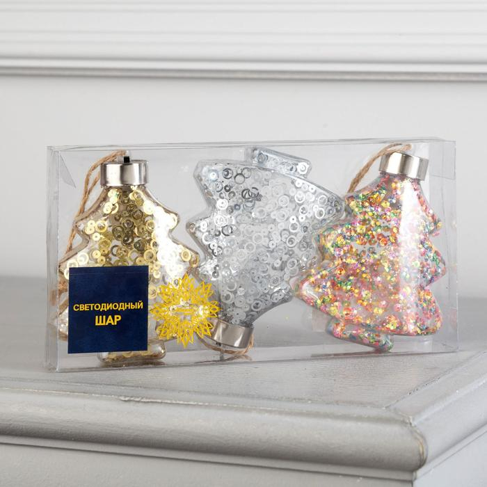 Набор ёлочных шаров «Ёлочки» 3 шт., батарейки, 1 LED, свечение тёплое белое, RGB, белое Набор ёлочных шаров «Ёлочки» 3 шт., батарейки, 1 LED, свечение тёплое белое, RGB, белое