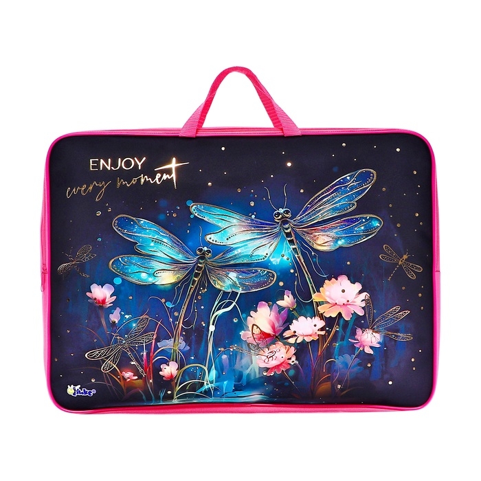 Папка А3 с ручками текстиль 75 мм 475*345 мм ПМД 3-22-4 дев Стрекозы (тесьма) фольга 72961