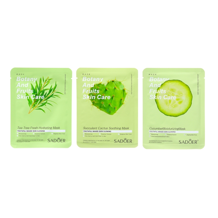 Набор увлажняющих, тканевых масок для лица &laquo;Botanika №2&raquo;, 3 шт