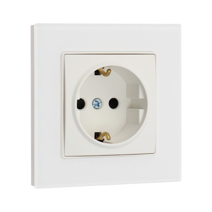 Розетка одноместная TOT Matte Glass, 16 А, скрытая, с з/к, стекло, белая Розетка одноместная TOT Matte Glass, 16 А, скрытая, с з/к, стекло, белая