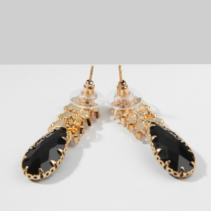 Серьги со стразами «Эдем» гроздь, цвет чёрно-белый в золоте Серьги со стразами «Эдем» гроздь, цвет чёрно-белый в золоте