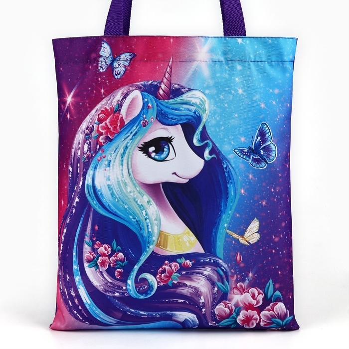 Шопер детский для девочки детская для девочки &laquo;Единорожка&raquo;, 32х25х1 см, без молнии, без подклада, сиреневый