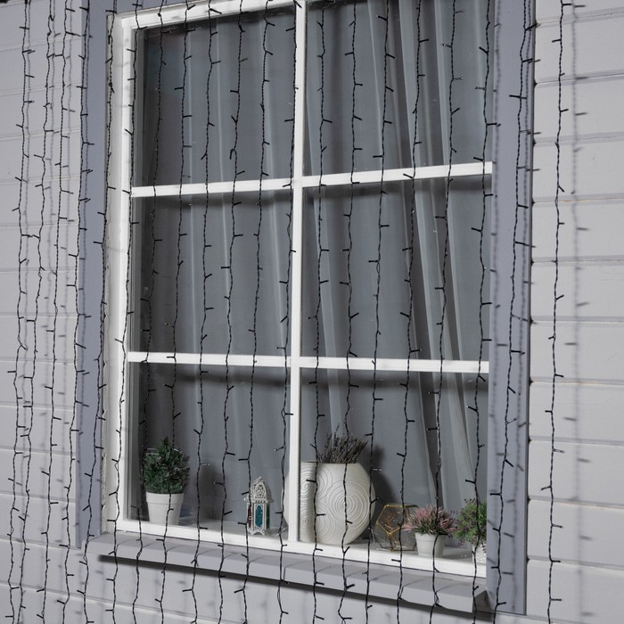 Гирлянда «Занавес» 2 × 9 м, IP44, УМС, тёмная нить, 1800 LED, свечение белое, 220 В Гирлянда «Занавес» 2 × 9 м, IP44, УМС, тёмная нить, 1800 LED, свечение белое, 220 В