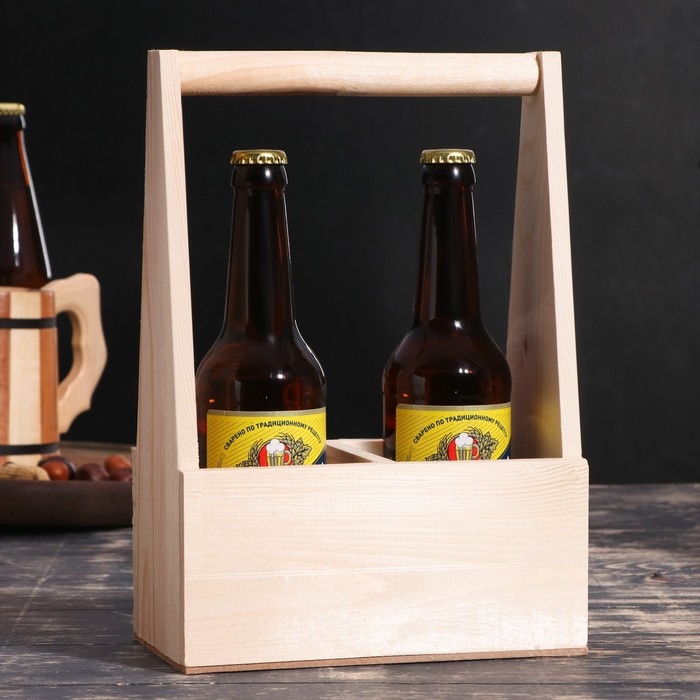 Переноска для 2 бутылок с деревянной ручкой, 21х11,5х30,5 см, натуральная Переноска для 2 бутылок с деревянной ручкой, 21х11,5х30,5 см, натуральная