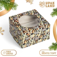 Новый год. Коробка для торта новогодняя с окном &laquo;Ветки ели&raquo;, 30 х 30 х 19 см