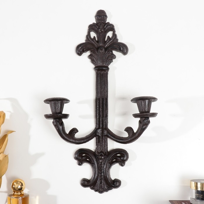 Подсвечник чугун на 2 свечи настенный Подсвечник чугун на 2 свечи настенный "Рапсодия" 41,6х8х23,8 см