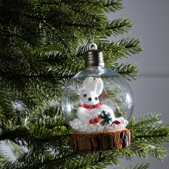 Ёлочный шар &laquo;Зайка&raquo;, батарейки, 1 LED, свечение тёплое белое