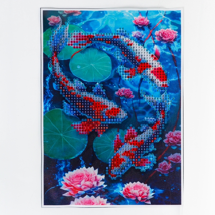 Алмазная мозаика с частичным заполнением на холсте &laquo;Карпы&raquo;&lrm;, 15 х 21 см