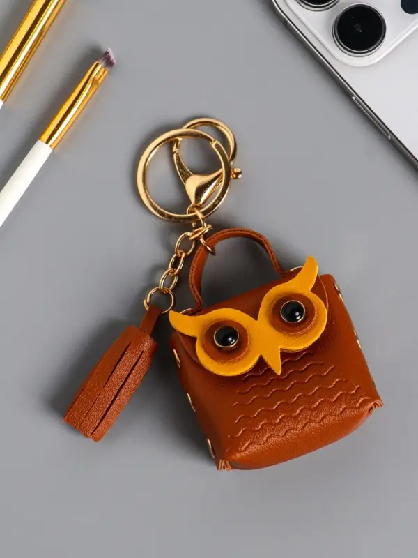 Брелок кожзам с карабином, с кистью "Сумочка. Сова" карамель 5,2х2,5х6 см