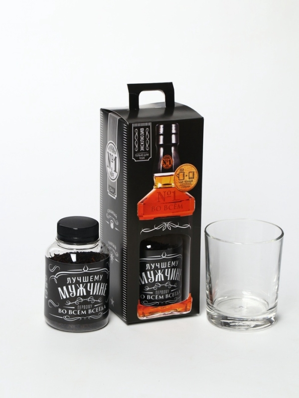 Подарочный набор "Мужчина №1 в мире" чай и стакан для виски