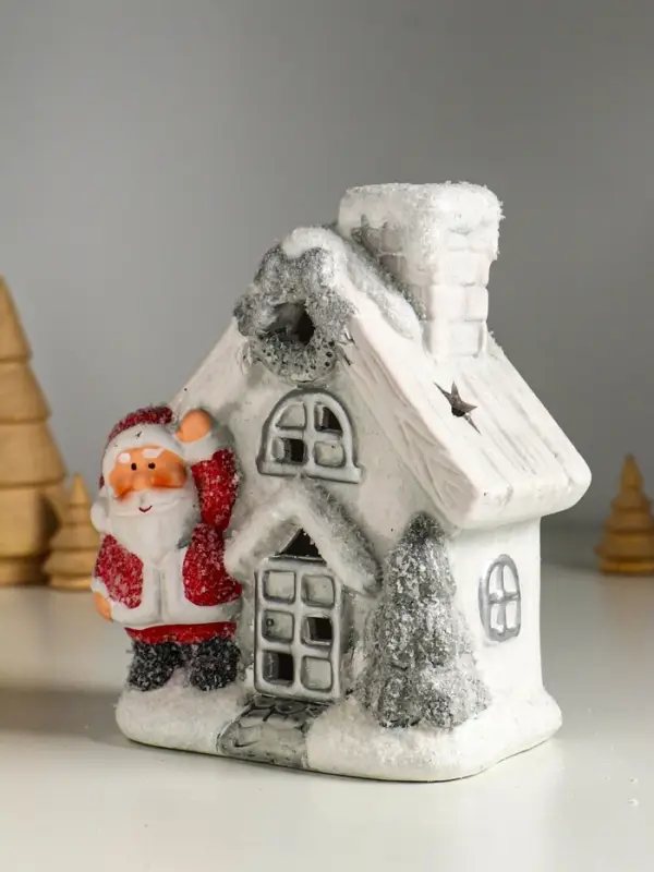 Сувенир керамика свет "Дед Мороз у домика" 12х7х15,5 см