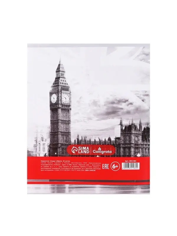 Тетрадь предметная 48 листов в клетку Calligrata, &laquo;Чёрное-белое. Английский язык&raquo;, обложка мелованная, серые листы