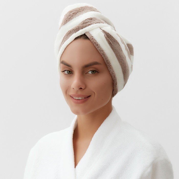 Чалма для сушки волос Этель &laquo;Полоски&raquo;, цв.фиолетовый, 65*25 см, 100% п/э