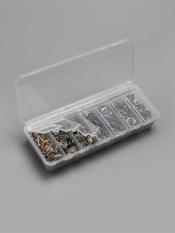 Кнопки рубашечные, открытые, d=9.5 мм, 140 шт., в пластиковом органайзере