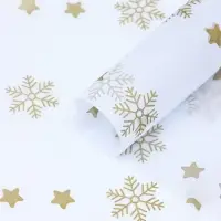 Бумага упаковочная тишью "Снежинки со звездами", золотистый, 50 х 66 см
