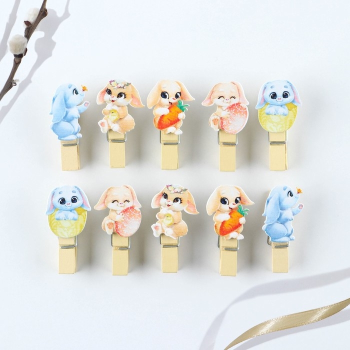 Набор прищепок для украшения вербы «Кролики» на пасху, 10 х 12 см. Набор прищепок для украшения вербы «Кролики» на пасху, 10 х 12 см.