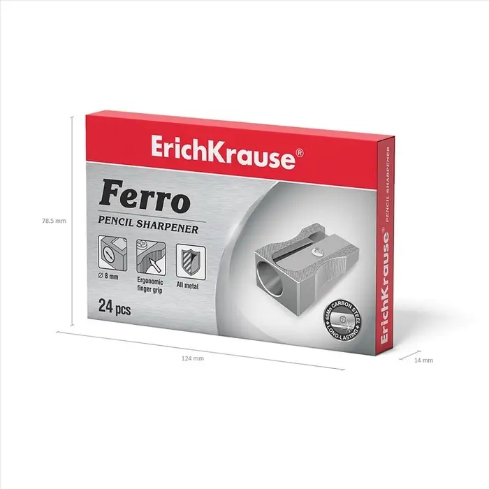 Точилка ErichKrause Ferro, 1 отверстие, алюминий, отверстие диаметром 8 мм, серая