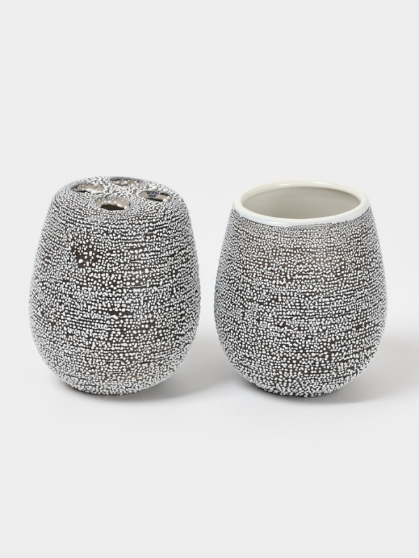 Набор аксессуаров для ванной комнаты Доляна &laquo;Камень&raquo;, 4 предмета (дозатор 300 мл, мыльница, 2 стакана), цвет серый