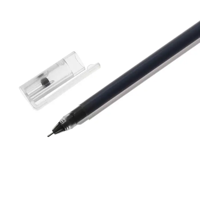 Ручка гелевая бесстержневая, иголчатый пишущий узел, треугольный корпус, черная