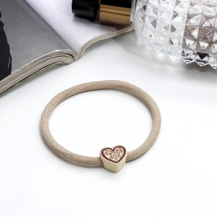 Резинка для волос &laquo;Алеста блеск&raquo;, сердце, 5 см, бежевый