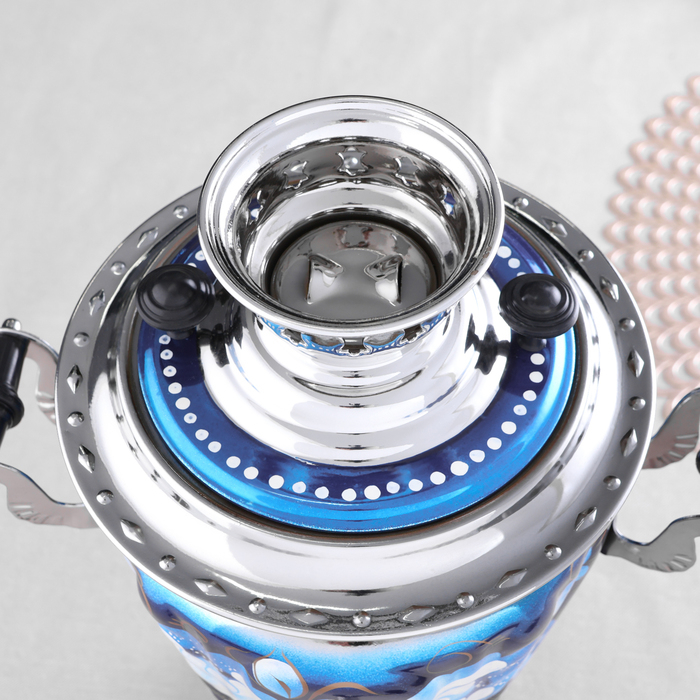 Набор &laquo;Жостово на синем&raquo;, рюмка, 3 предмета, самовар 3 л, заварочный чайник 0,7 л, поднос