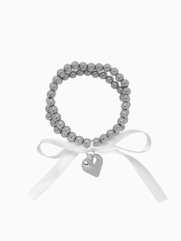 Браслет жемчуг &laquo;Сердеко&raquo; на резинке, бантик, цвет белый в серебре