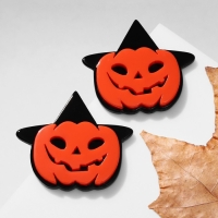 Серьги акрил &laquo;Тыковки&raquo; в шляпах ведьм, цвет оранжевый в чёрном металле