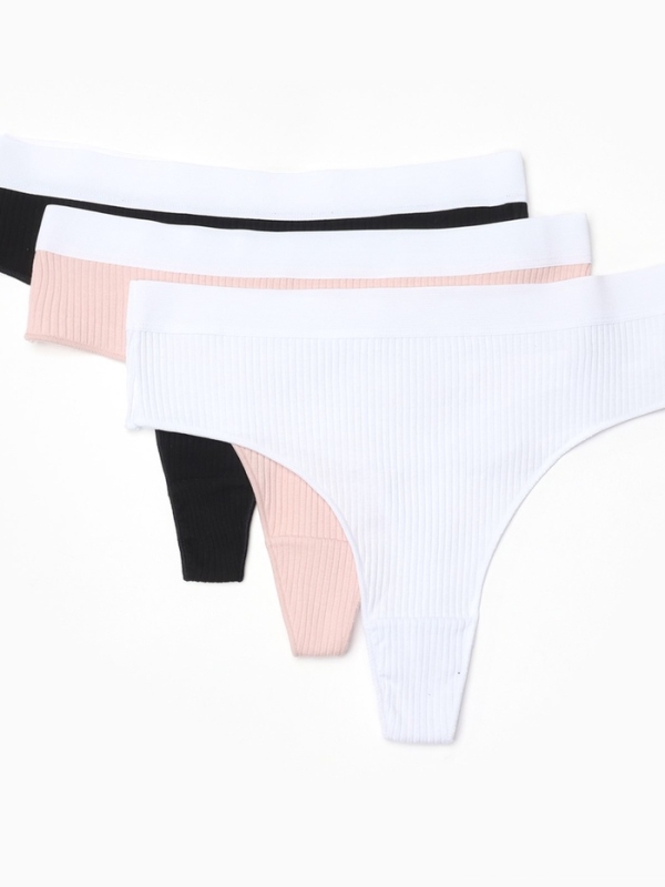 Набор трусов бразилиана MINAKU рубчик размер 44-46 (белый, бежевый, чёрный) 3 шт