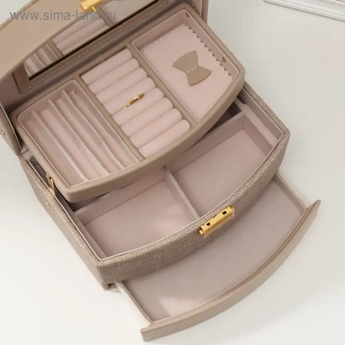 Шкатулка кожзам для украшений "Мокко" комбинированная 13х15х21,5 см