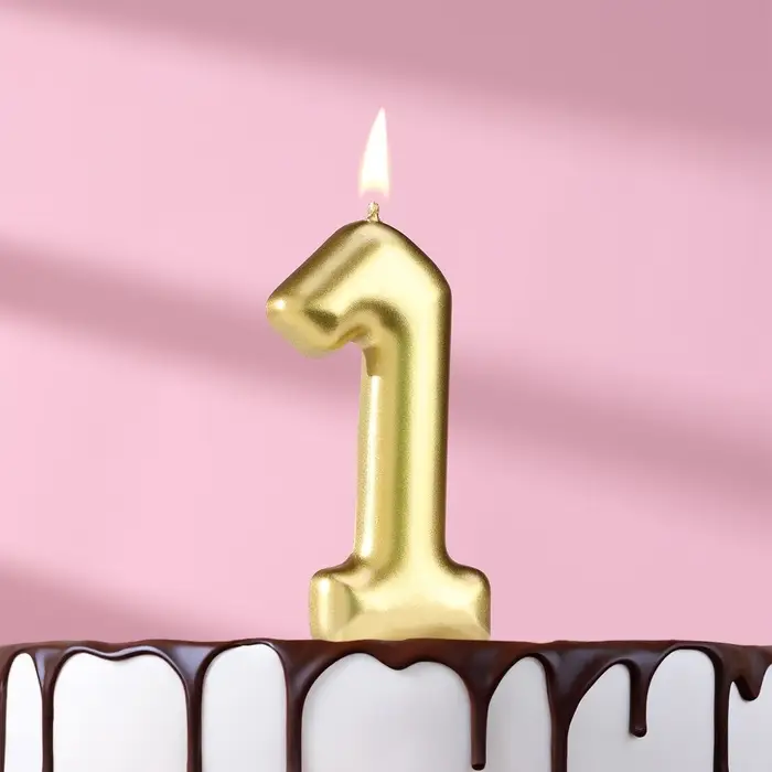Свеча в торт &laquo;Европейская&raquo;, цифра 1, 6 см, золото