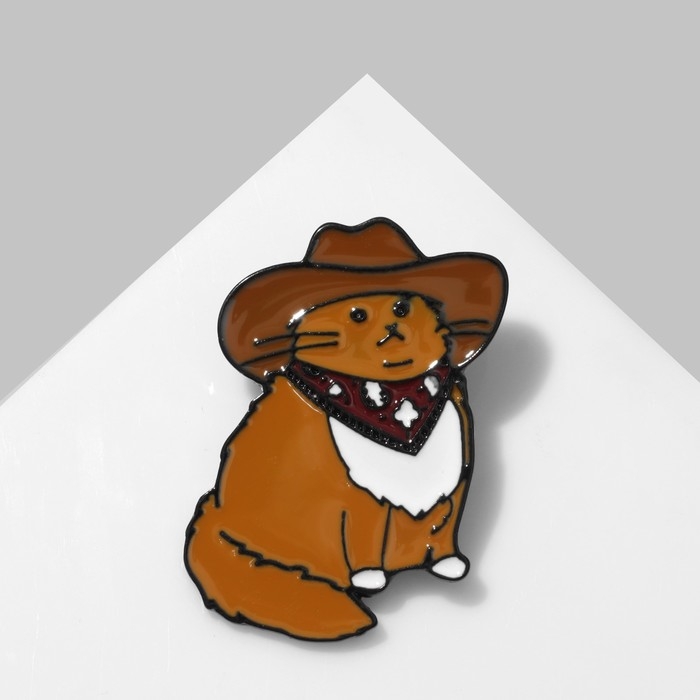 Значок &laquo;Котик&raquo; ковбой, цветной в чёрном металле