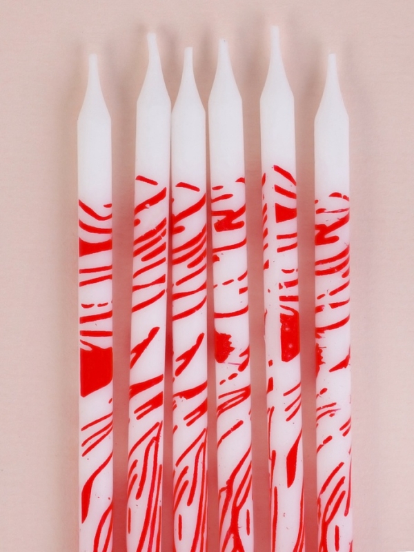 Свечи для торта "Волнистые линии", 6 шт, белые с красным