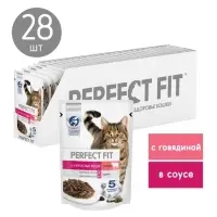 Влажный корм Perfect Fit для кошек, говядина, пауч,  75 г
