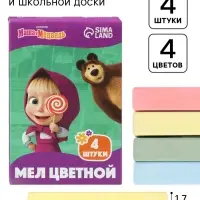 Мелки цветные школьные, 4 шт. &laquo;Маша и медведь&raquo;, прямоугольные