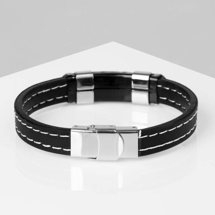 Браслет унисекс &laquo;Мощь&raquo; прямоугольная пряжка, цвет чёрный с серебром, 22 см