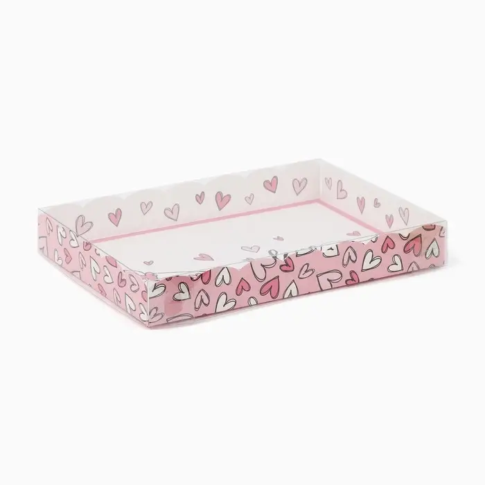 Коробка для кондитерских изделий с пластиковой крышкой &laquo;Сердца&raquo;, 22 х 15 х 3 см