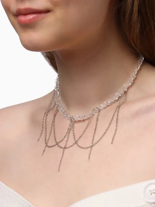 Колье "Дуга" водопад, цвет белый в серебре